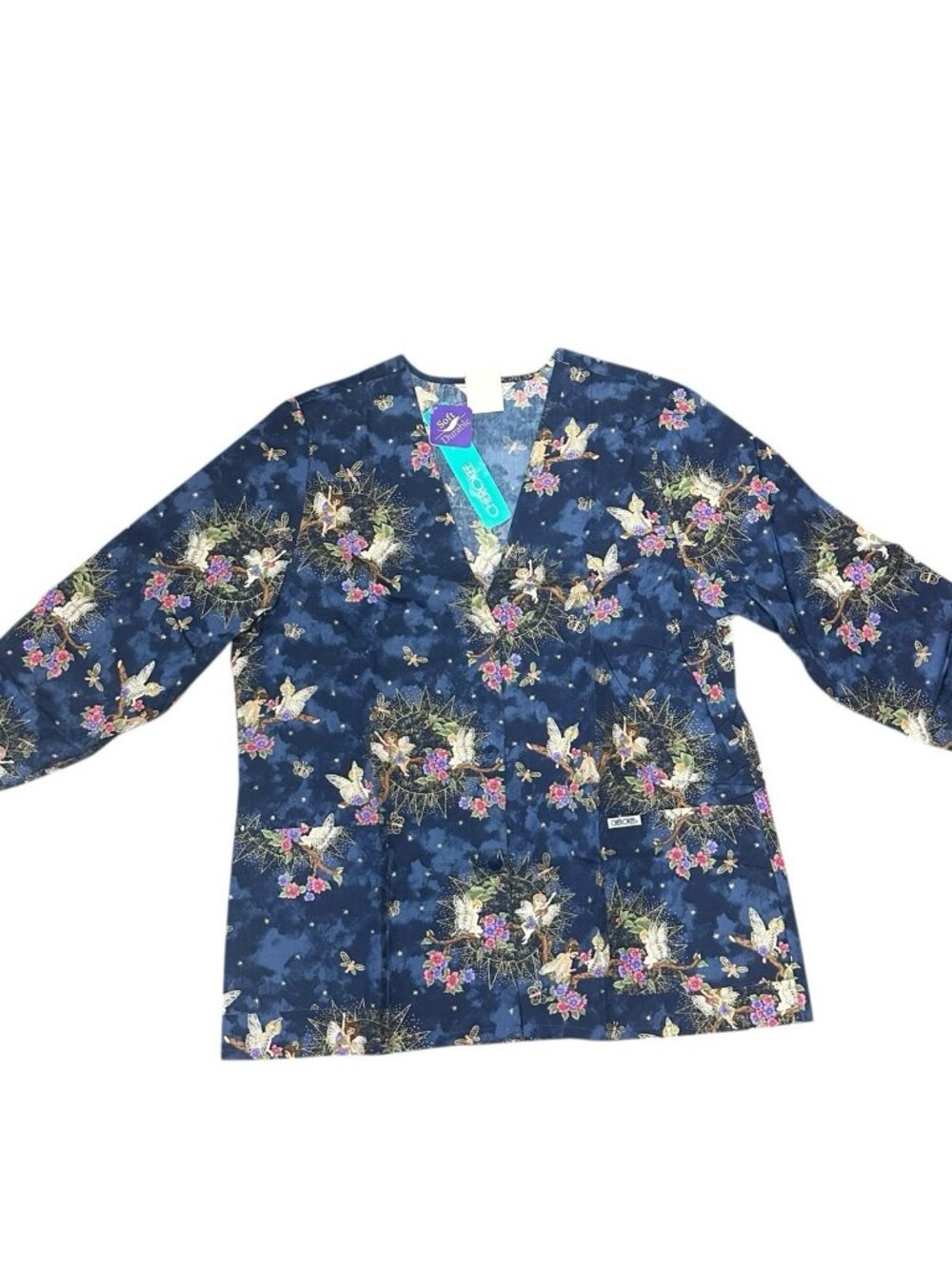 Vintage‎ NWT Cherokee Women’s Button Down Scrub Fairy & Sun Top Size Extra Large